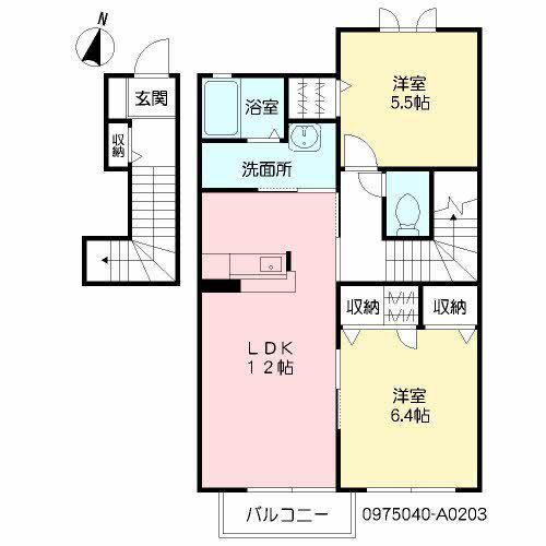 ファミール那珂川(2LDK/2階)の間取り写真