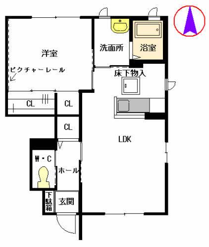メゾン8B棟(1LDK/1階)の間取り写真