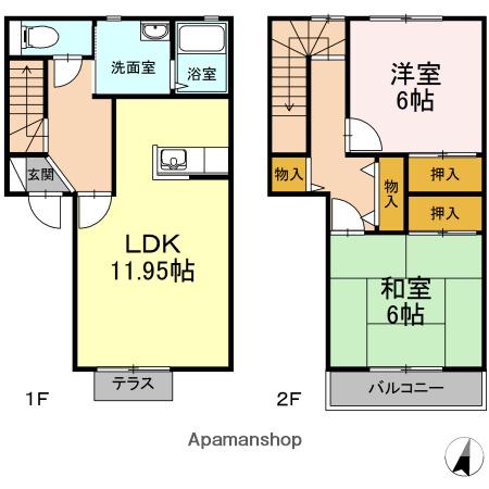 クリスタルWAKA(2LDK/1階)の間取り写真