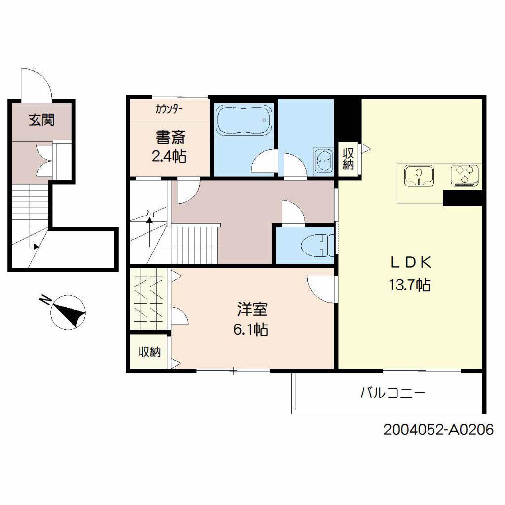 シャーメゾンKAWAHARA(1SLDK/2階)の間取り写真