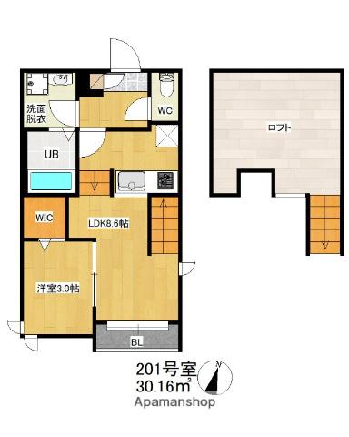 GRANDTIC L春日原(1LDK/2階)の間取り写真