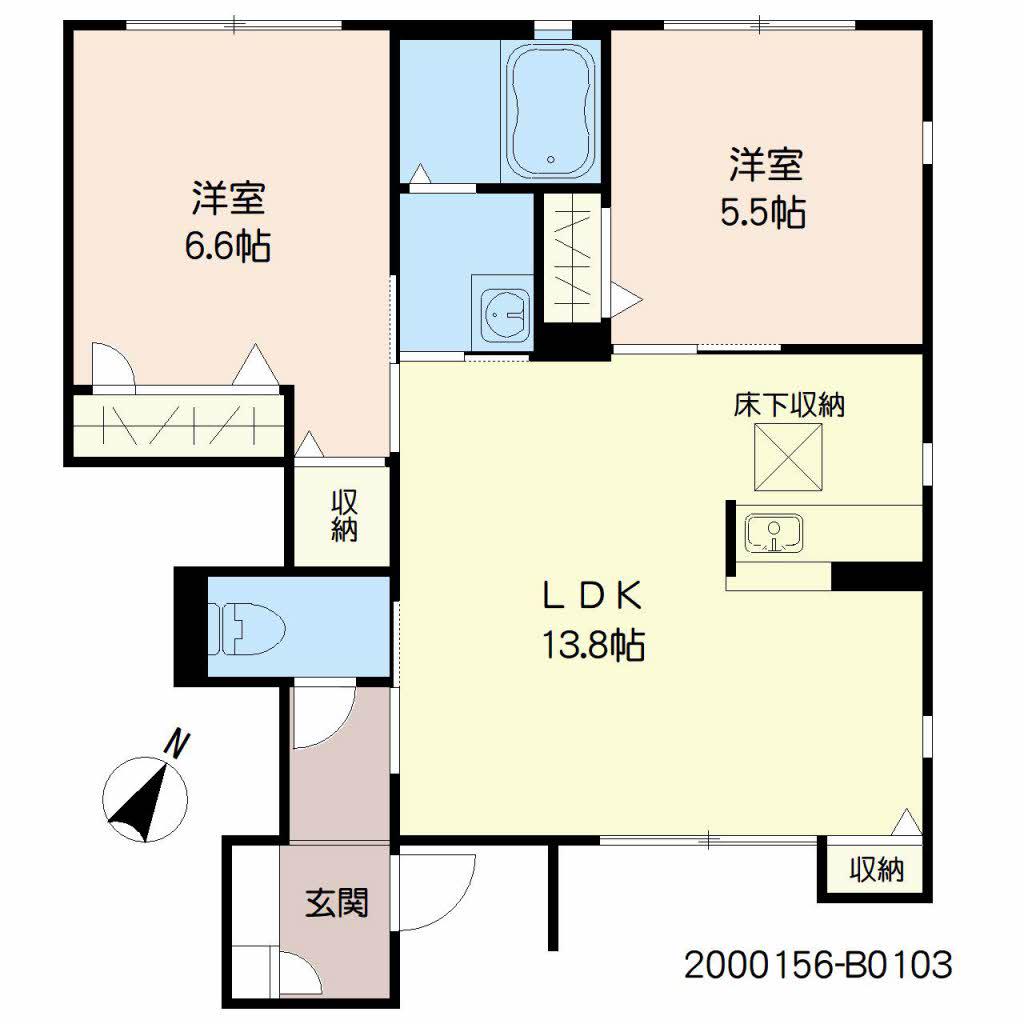 VILLACE板付 B棟(2LDK/1階)の間取り写真