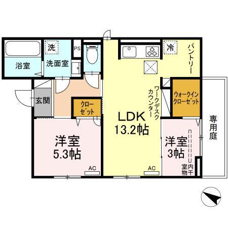 トリシアTAKEIII(2LDK/1階)の間取り写真