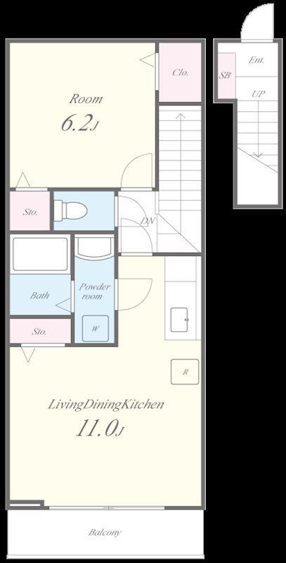 ウエストヴィレッジ下白水(1LDK/2階)の間取り写真