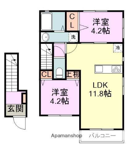 SKY HOUSE(2LDK/2階)の間取り写真