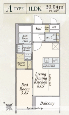 PLUS A HAKATA MODERNO(1LDK/2階)の間取り写真