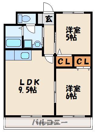 ハイドパーク古賀(2LDK/3階)の間取り写真