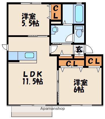 シャーメゾン沖AB棟(2LDK/2階)の間取り写真