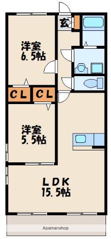 ロジュマン古賀Ⅲ(2LDK/1階)の間取り写真