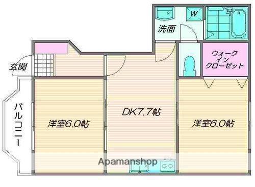 ラヴィアンローズ(2DK/1階)の間取り写真