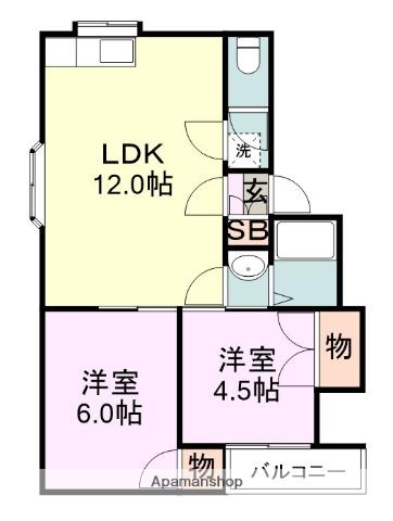 グリーンハイツ(2LDK/2階)の間取り写真