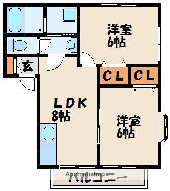 カロス古賀A・B棟(2DK/1階)の間取り写真