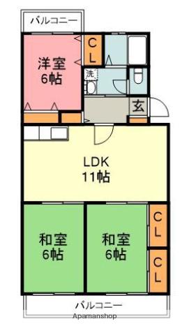 パークハイツ88(3LDK/4階)の間取り写真