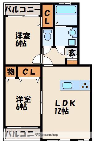 フィオーレK(2LDK/3階)の間取り写真
