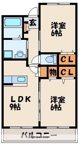 ライジングサン(2LDK/2階)の間取り写真
