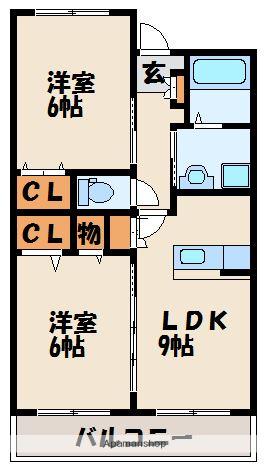 ライジングサン(2LDK/2階)の間取り写真