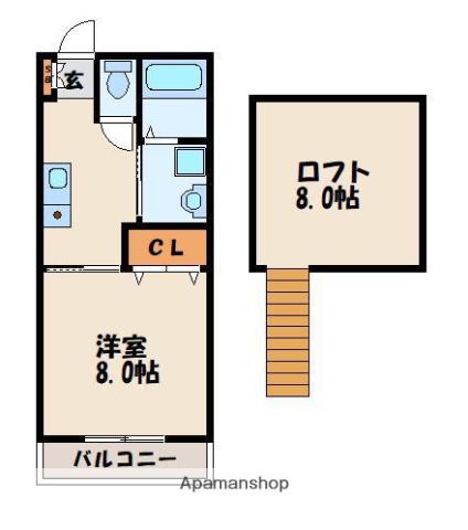 ビオス赤間(1K/1階)の間取り写真