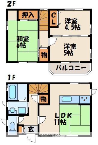 鹿児島本線 古賀駅 徒歩16分 2階建 築36年(3LDK)の間取り写真