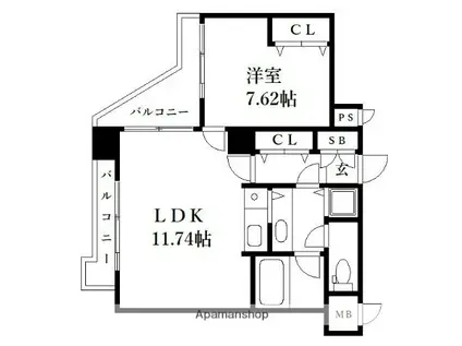 ハウスユマニテリゾート福間(1LDK/9階)の間取り写真
