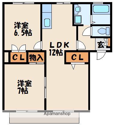クレール津屋崎A・B棟(2LDK/1階)の間取り写真