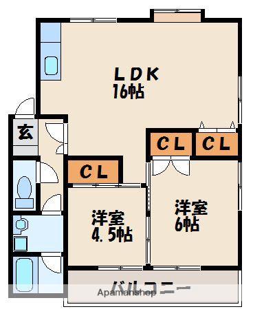 リバーサイドMⅡ(2LDK/3階)の間取り写真