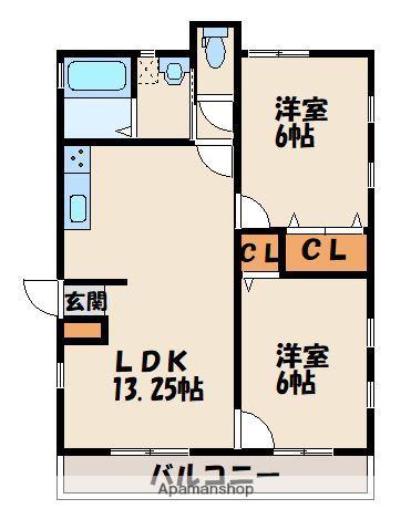 シャンポーレ美和台(2LDK/2階)の間取り写真