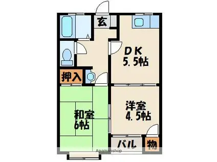 エトワール古賀(2DK/2階)の間取り写真