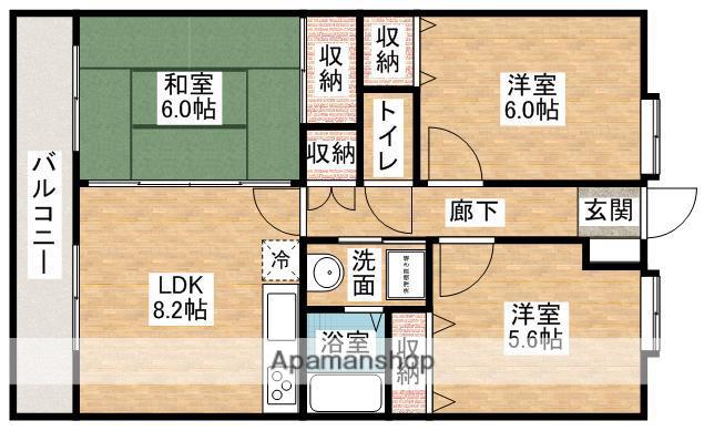 バニーメドー弐番館(3LDK/6階)の間取り写真