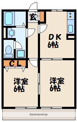 メゾンド津屋崎(2DK/2階)の間取り写真