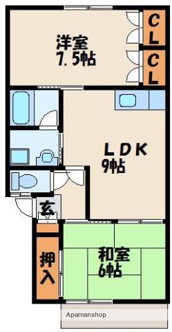 ラ・カーサ新宮(2LDK/2階)の間取り写真