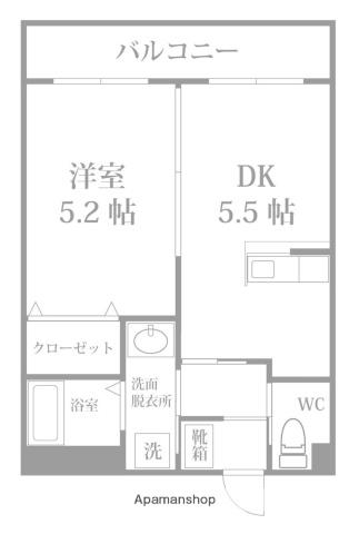 ジュネスコートかなた(1DK/2階)の間取り写真