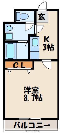 グレイスヒルズ(1K/4階)の間取り写真
