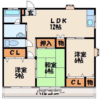 ロジュマン古賀Ⅱ(3LDK/2階)の間取り写真