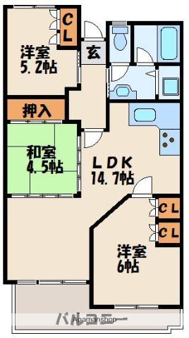 日商岩井イースト福間ステーションガーデン(3LDK/8階)の間取り写真