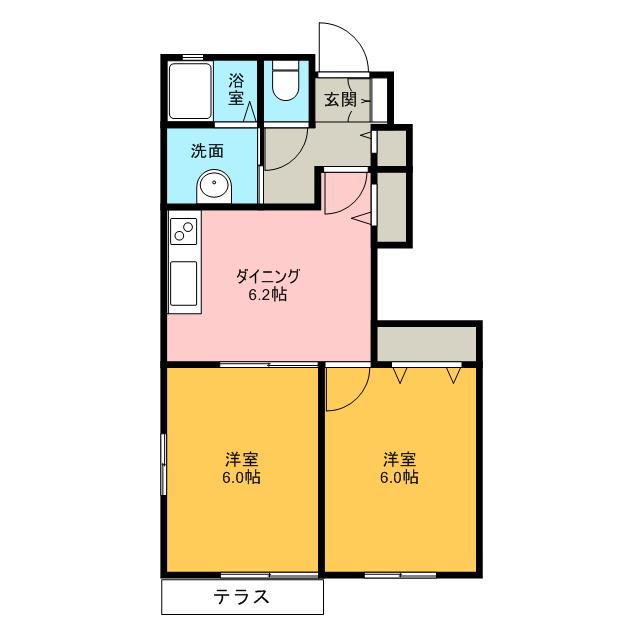 カルムヴィラⅢ(2DK/1階)の間取り写真