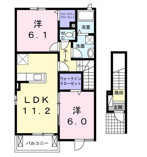 ラ・ペジーヴル(2LDK/2階)の間取り写真