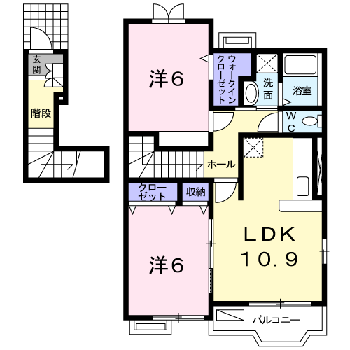 サンパティーク遠賀Ⅱ(2LDK/2階)の間取り写真