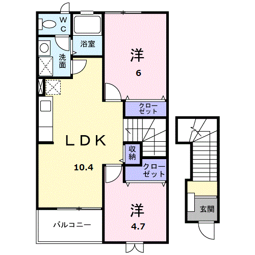 グラシュ・プレーヌⅢ(2LDK/2階)の間取り写真