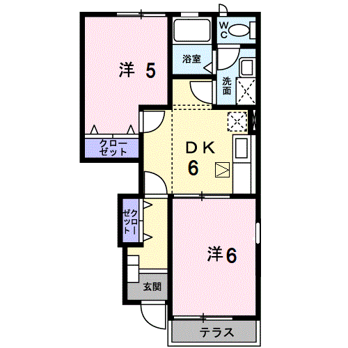 グラシュ・プレーヌⅢ(2DK/1階)の間取り写真