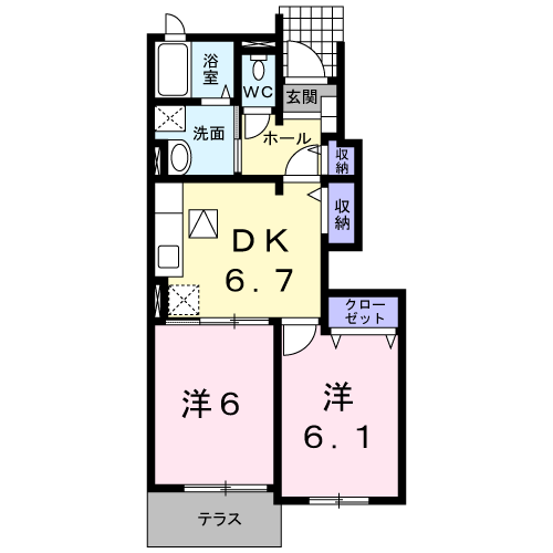 ベル・ソレイユ(2DK/1階)の間取り写真