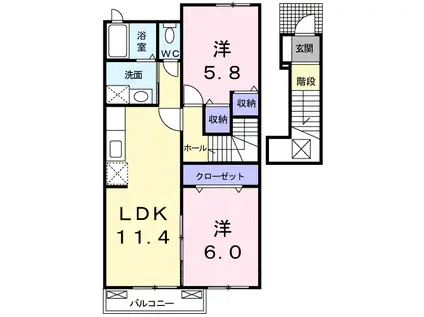 ドリームハウス(2LDK/2階)の間取り写真