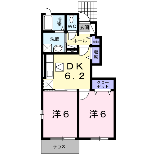メゾングラースⅣ(2DK/1階)の間取り写真