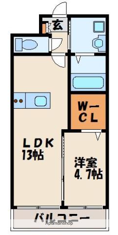 シルヴィオ日蒔野(1LDK/1階)の間取り写真