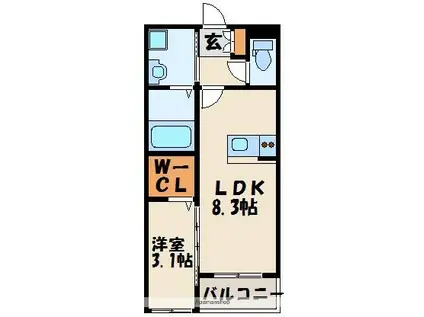 光陽マンション古賀天神(1LDK/4階)の間取り写真