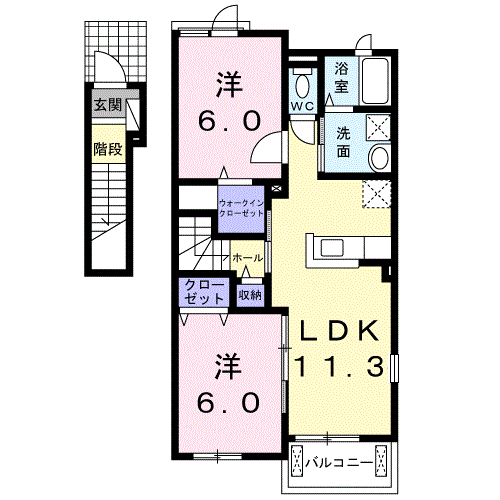 DEARCAURTⅠ(2LDK/2階)の間取り写真