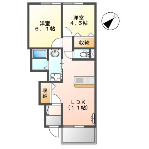 クォーレ海老津(2LDK/1階)の間取り写真