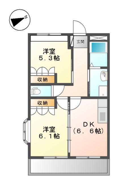 パークサイド小糸江Ⅰ(2DK/1階)の間取り写真
