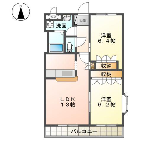 ファルール(2LDK/2階)の間取り写真