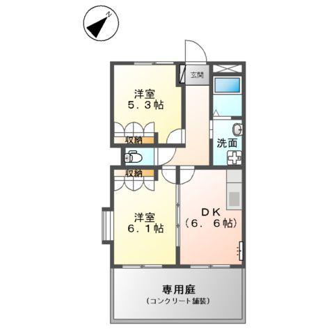 プロヴァンス(2DK/1階)の間取り写真