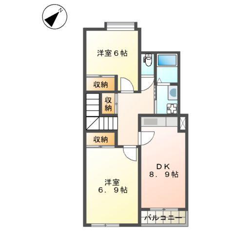 プラム・パル(2DK/2階)の間取り写真